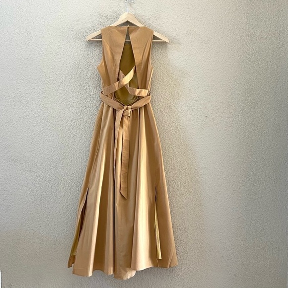 Karen Millen Dress Polished Cotton Cutout Midi Sleeveless Chic Tan Neutral NWT 4 - Picture 5 of 16